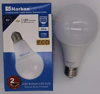 NARKEN - NK-A80-20W-ECO-6500K & 3000K-E27 / 20W Round Bulb