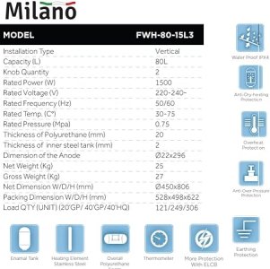 MILANO ELECTRIC WATER HEATER VERTICAL - 80 LTR