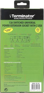 Terminator Extension 3G/3M + 2 Usb Tpb 3Au Universal Socket W/Individual Switches