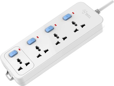 Bull (Gongniu) Extension Board; 4 Socket, 4 Switch, 3 M Wire