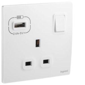 Switched Socket With USB A Type White Color