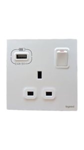 Switched Socket With USB A Type White Color