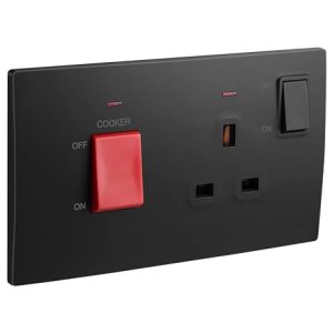 45A Double Pole Switch and 13A Switched Socket with indicator Black