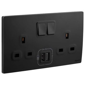 Double Switched Socket With USB A & C type Matt Black