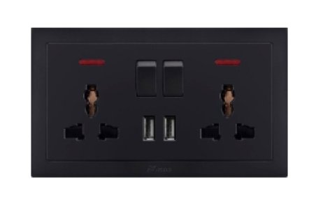 V-MAX DOUBLE MF SWITCHED SOCKET WITH 2 USB-BLACK SERIES
