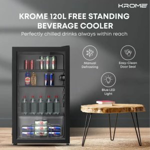 KROME 120 Liter Beverage Cooler, Double Layer Door, 3 Glass Shelves, Color Black  Model – KR-BC120DM