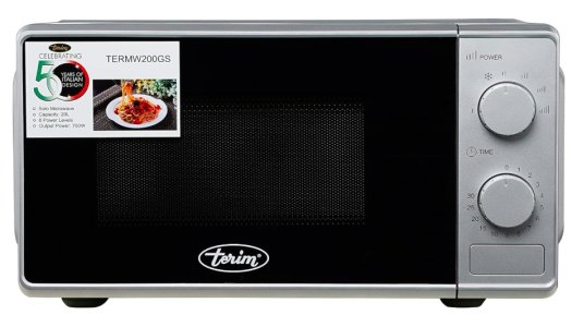 Terim 20 Litres Microwave with Mechanical Control, 6 Power Levels, Push Button Door, Defrost Option, Silver, 1 Year Warranty
