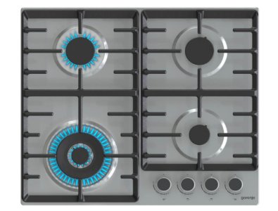 Gorenje 60 cm Stainless Steel Gas Hob, One hand Ignition, Cost Iron Pan Support,GW642ABX