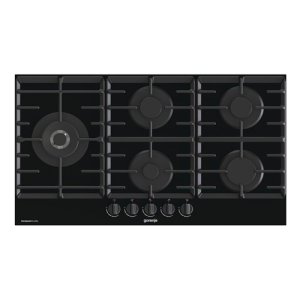 Gorenje 90 cm Built In Gas in Glass Hob, 5 Gas Burners, Cast Iron Pan Support, One Hand Ignition, Balck,GCW951B